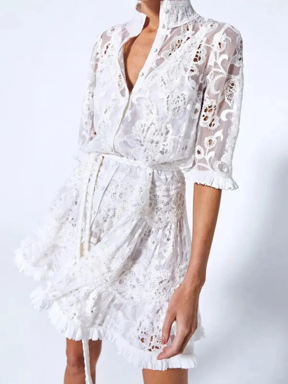 Alexis Manati White Lace Ruffle Mini Dress - Picture 3 of 15